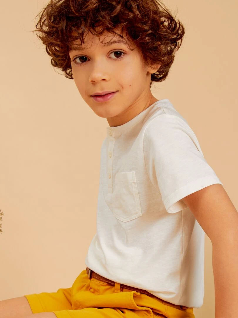 T shirt en jersey à col boutonné   Beige