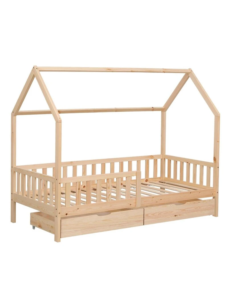 HAPPY GARDEN Lit pour enfant cabane 2 tiroirs Marceau Marron
