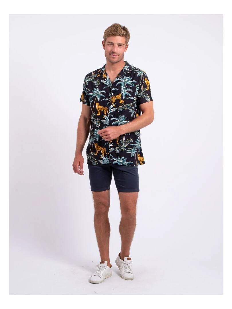 Chemise manches courtes pure viscose motifs DOUBAKAR   Noir