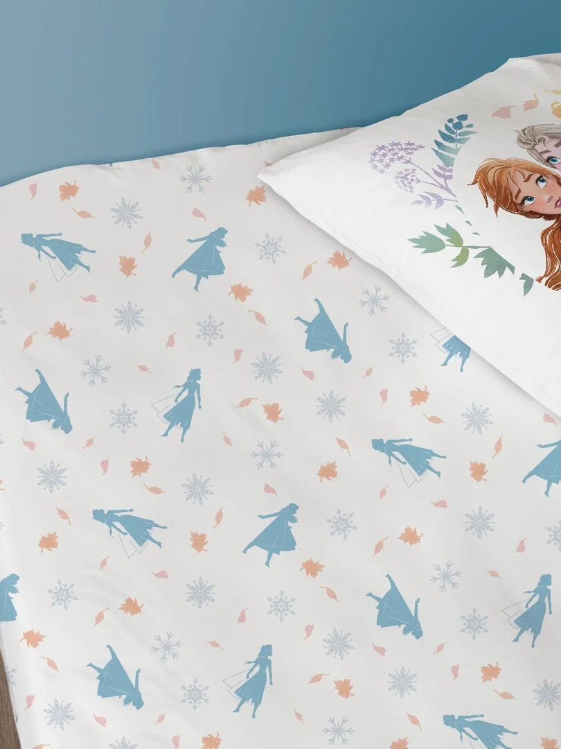 Drap housse imprimé 100% coton DISNEY HOME FROZEN SISTERS Blanc