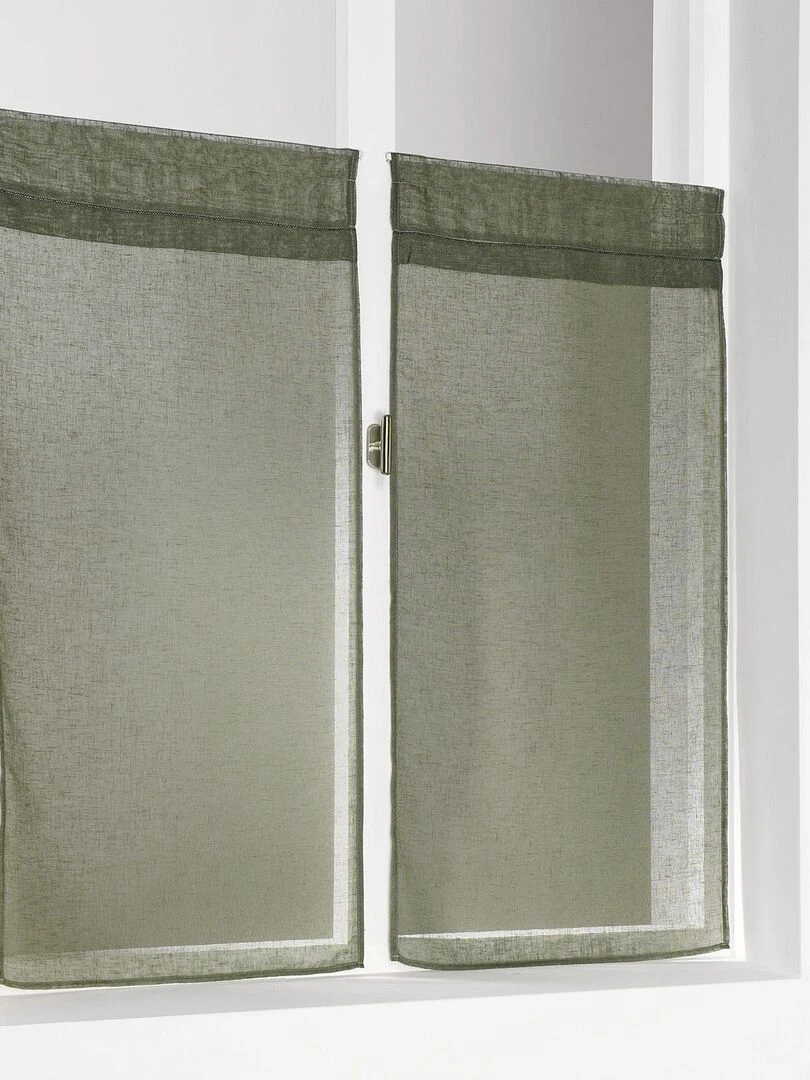 Paire de vitrages unis et tamisants en poly/lin Kaki