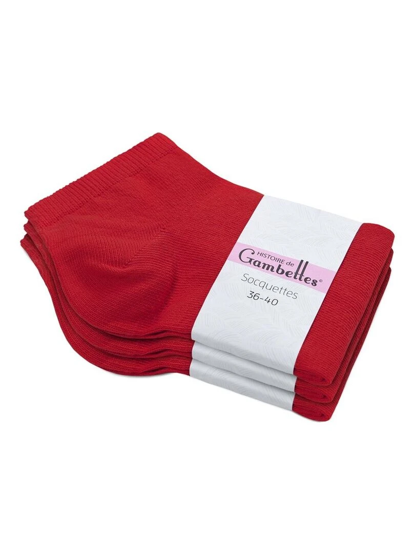 Socquettes Coton Prémium Lot 3 Paires Fabrication UE Rouge