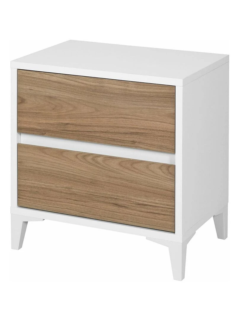Chevet 2 tiroirs Kira AKITEN RETAIL Blanc Marron Blanc