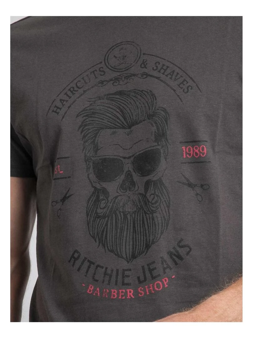 T shirt col rond pur coton JUSIX   Gris