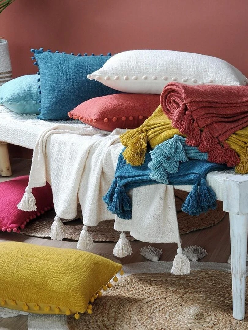 Jeté de lit 240x220 cm Sanchez écru coton   Blanc