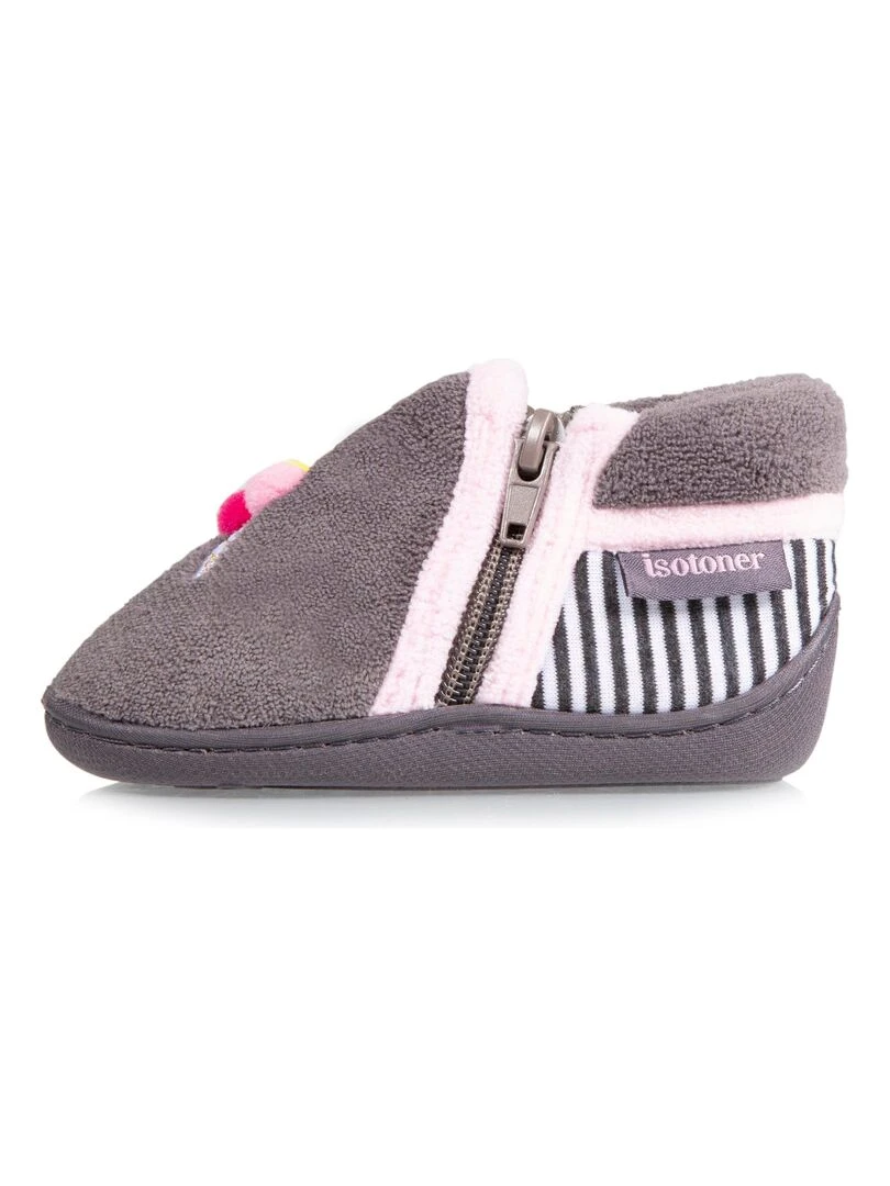 Chaussons bottillons zip Bébé Glace Gris   Gris