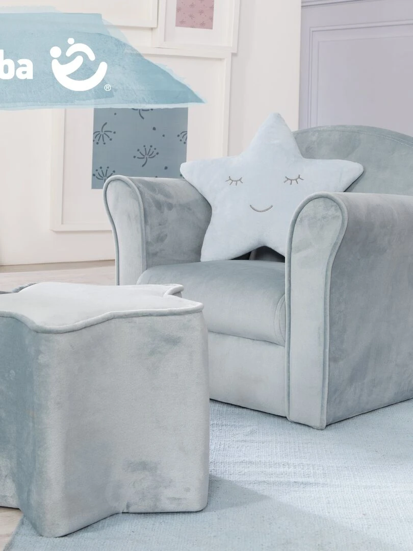 ROBA Fauteuil Club en Velours "Lil Sofa"   Chaise Rembourrée avec Accoudoirs   Bleu Clair   Bleu clair