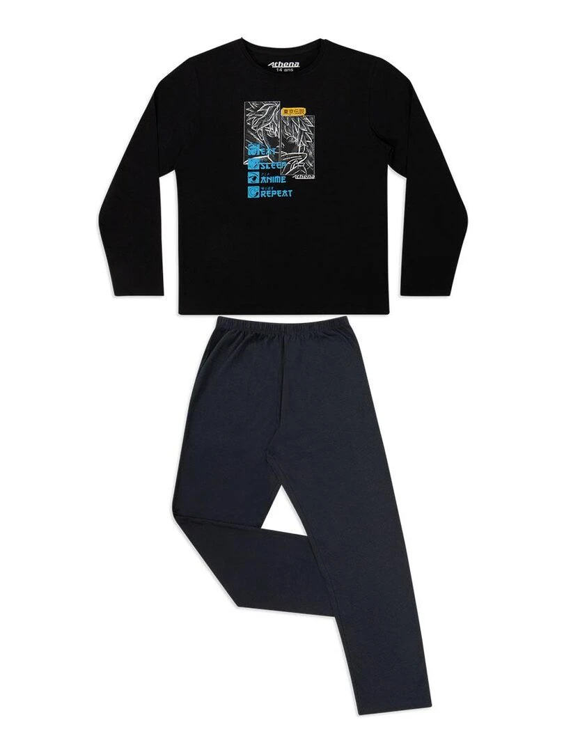 Pyjama long garçon Ecopack manga Noir Gris