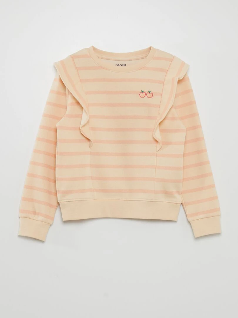 Sweat molletonné à volants Rayures orange