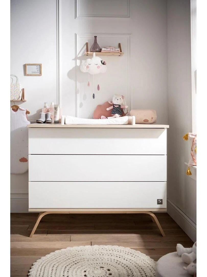 Commode 3 tiroirs en bois blanc   SAUTHON   Blanc
