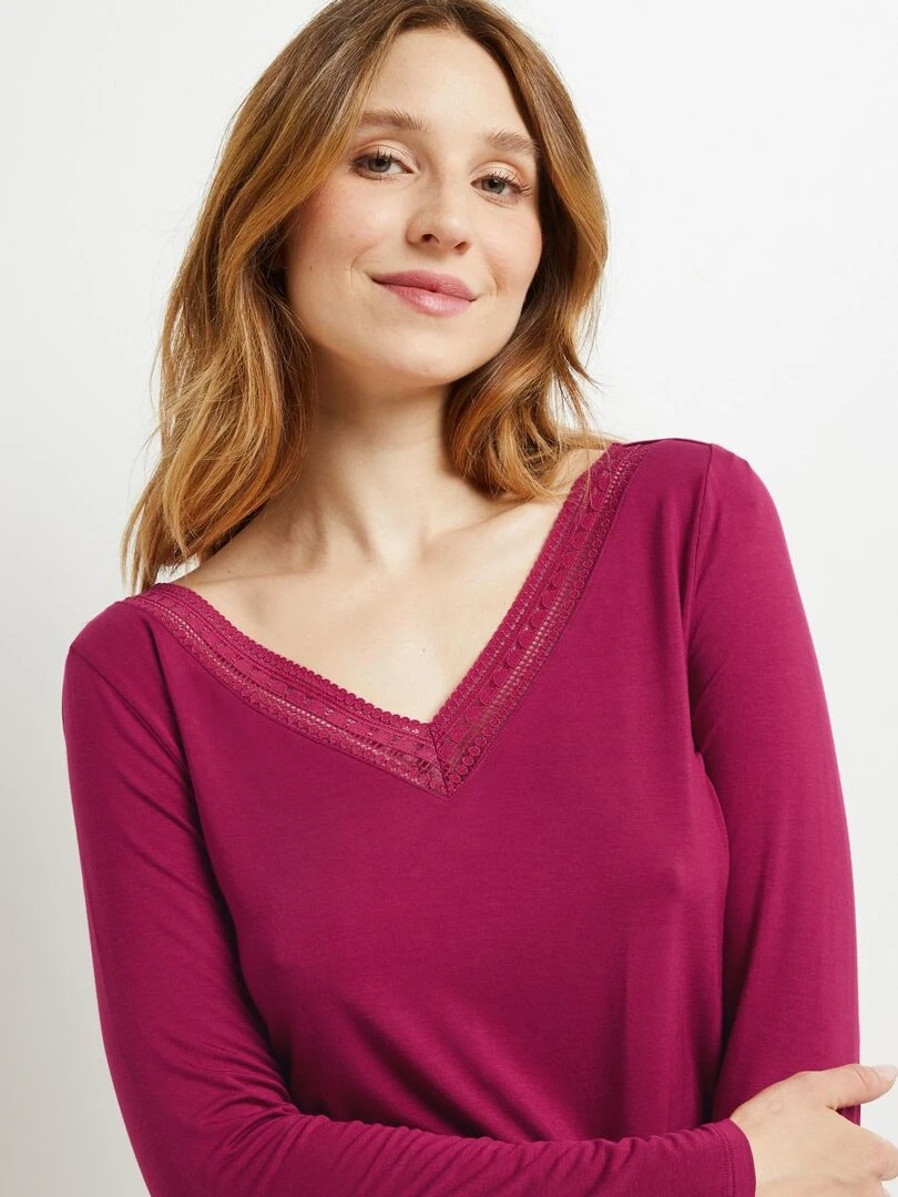 T shirt manches longues viscose Camille   RougeGorge Lingerie   Violet prune
