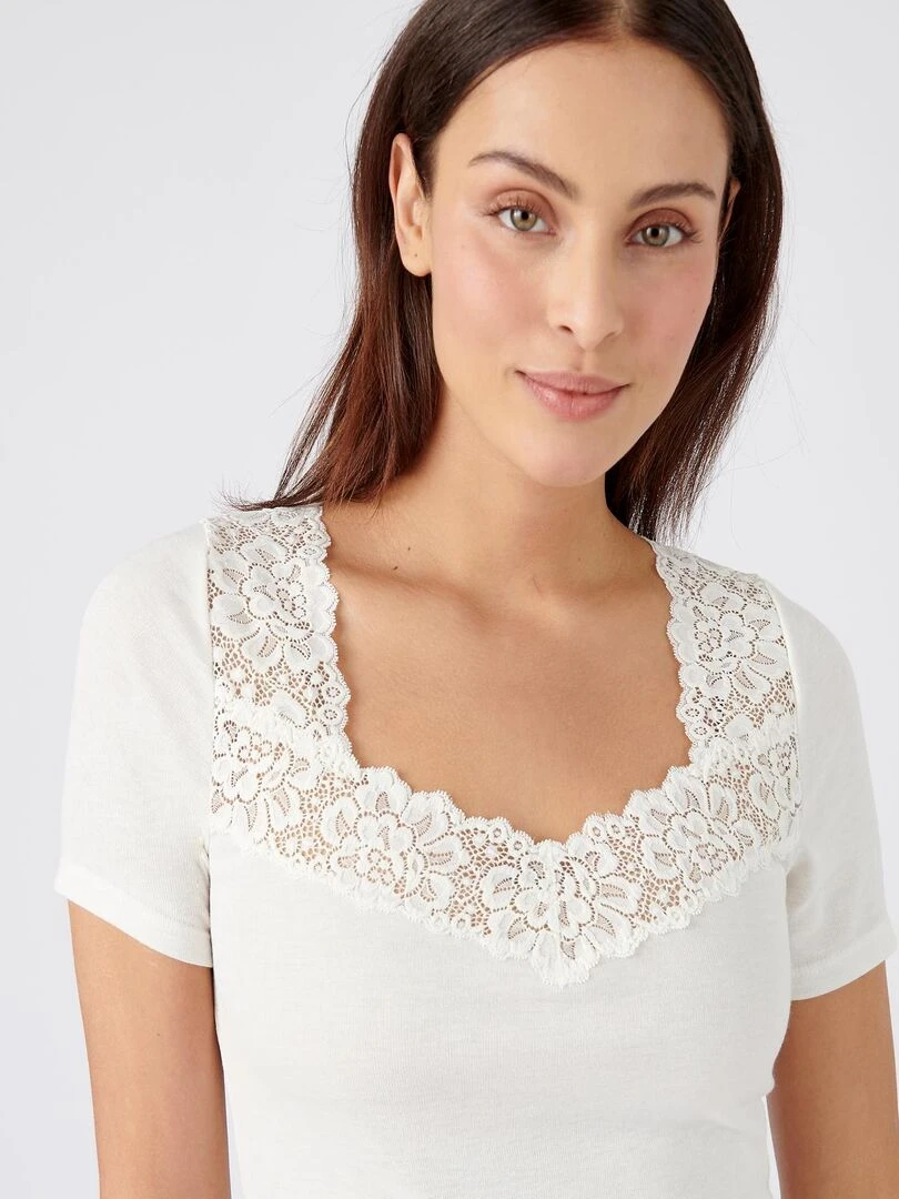 T shirt manches courtes Douceur soyeuse Thermolactyl   Damart   Blanc cassé