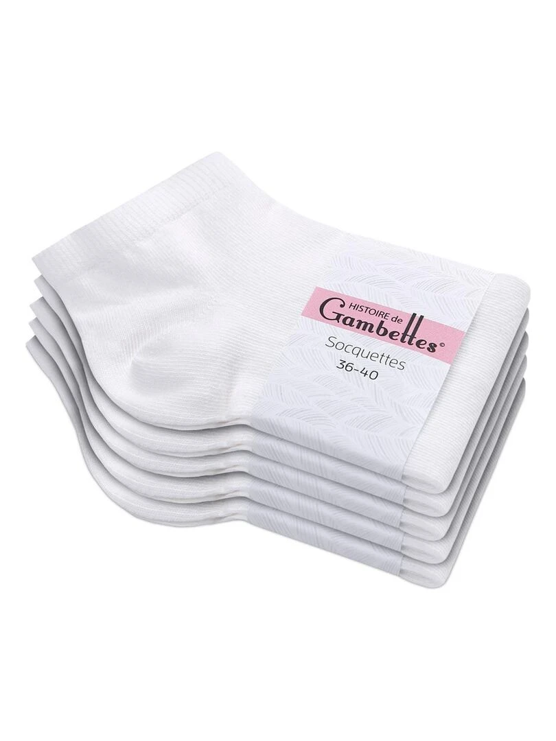 Socquettes Coton Prémium Lot 5 Paires Fabrication UE Blanc