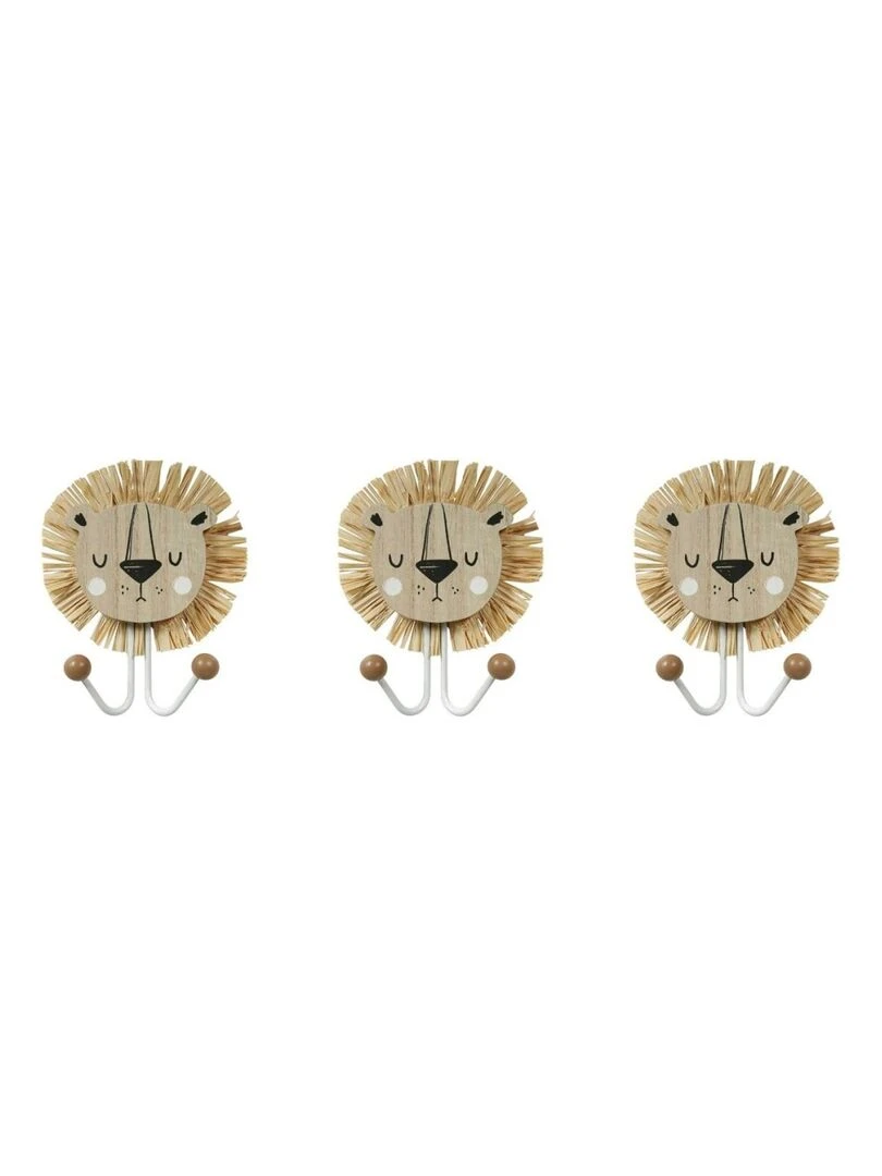 Lot de 3 patères Lion Beige