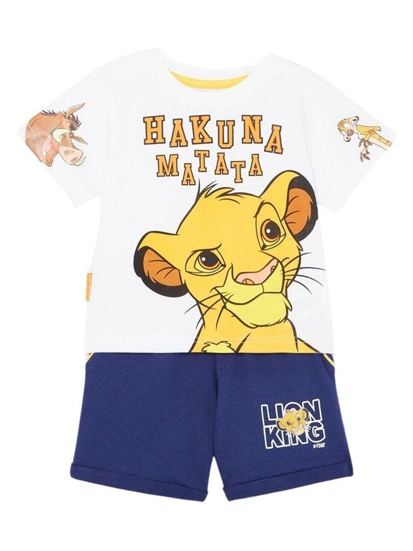 Disney Ensemble T shirt short garçon Imprimé Le Roi Lion Blanc