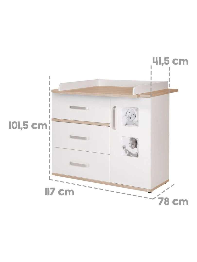 ROBA Commode à Langer "Pia" avec 2 Cadres Photo   Blanc/Chêne "San Remo"   Blanc Marron