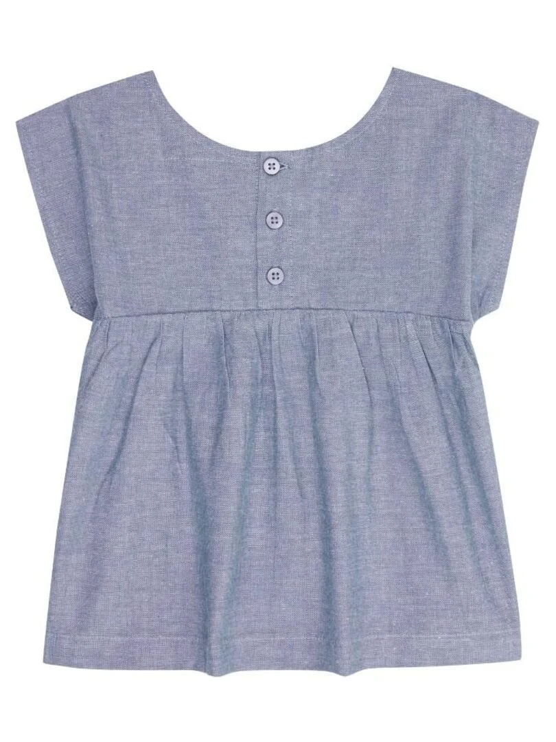 Blouse Bébé Brodée en Coton Bio Bleu Bleu