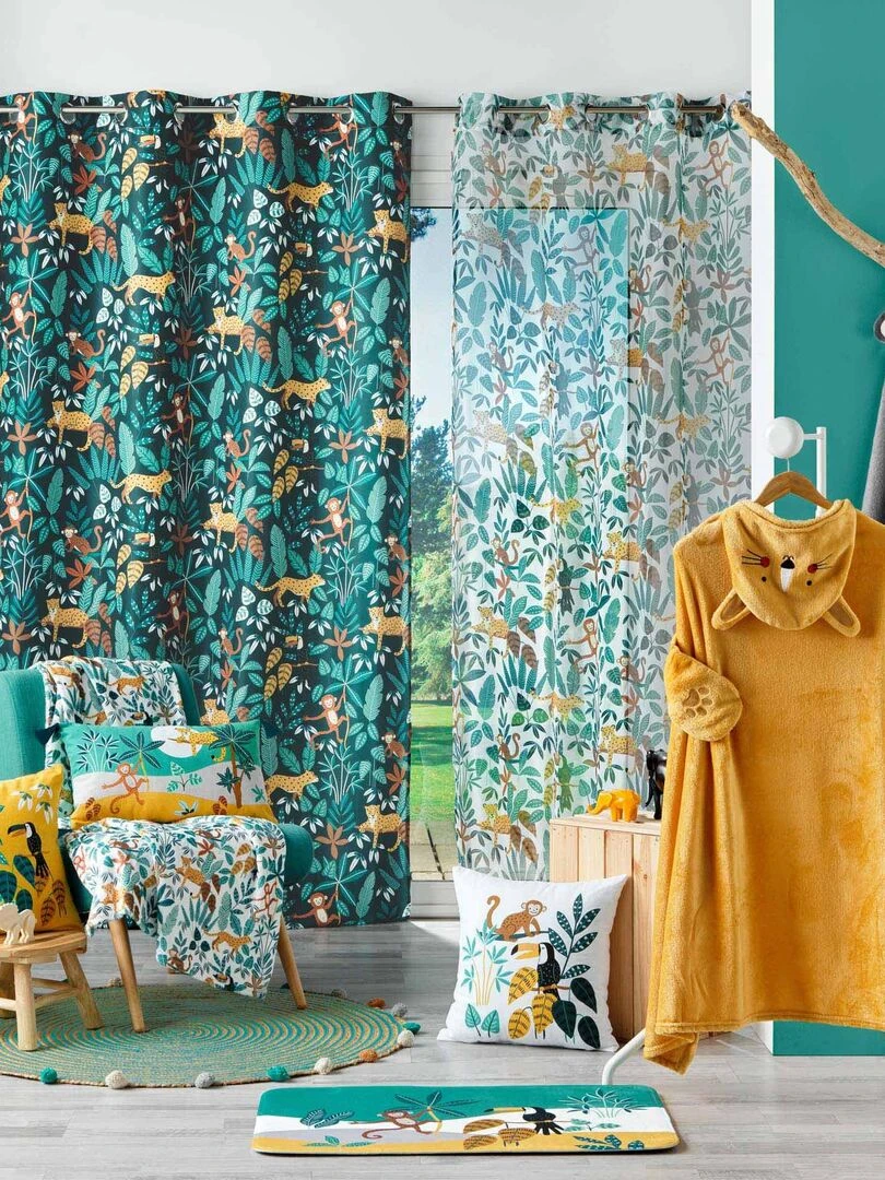 Plaid flanelle 125 x 150 cm Animaux de la jungle   Vert