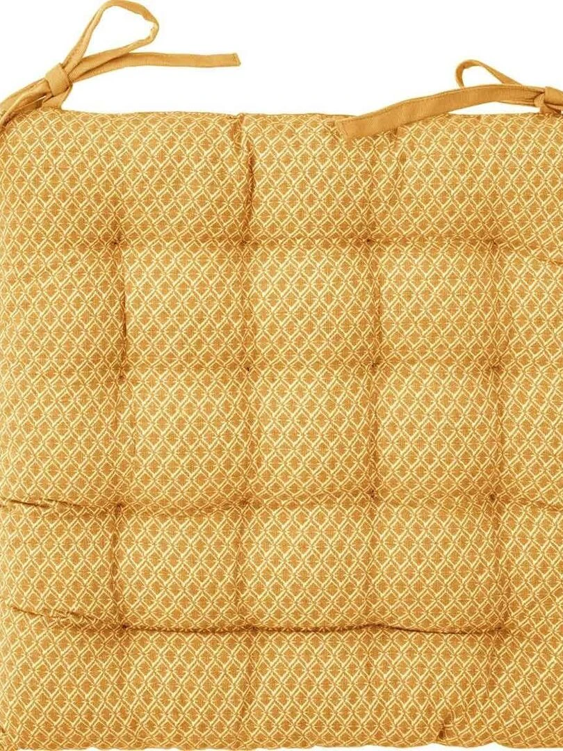 Galette de chaise imprimée et matelassée à nouettes Jaune