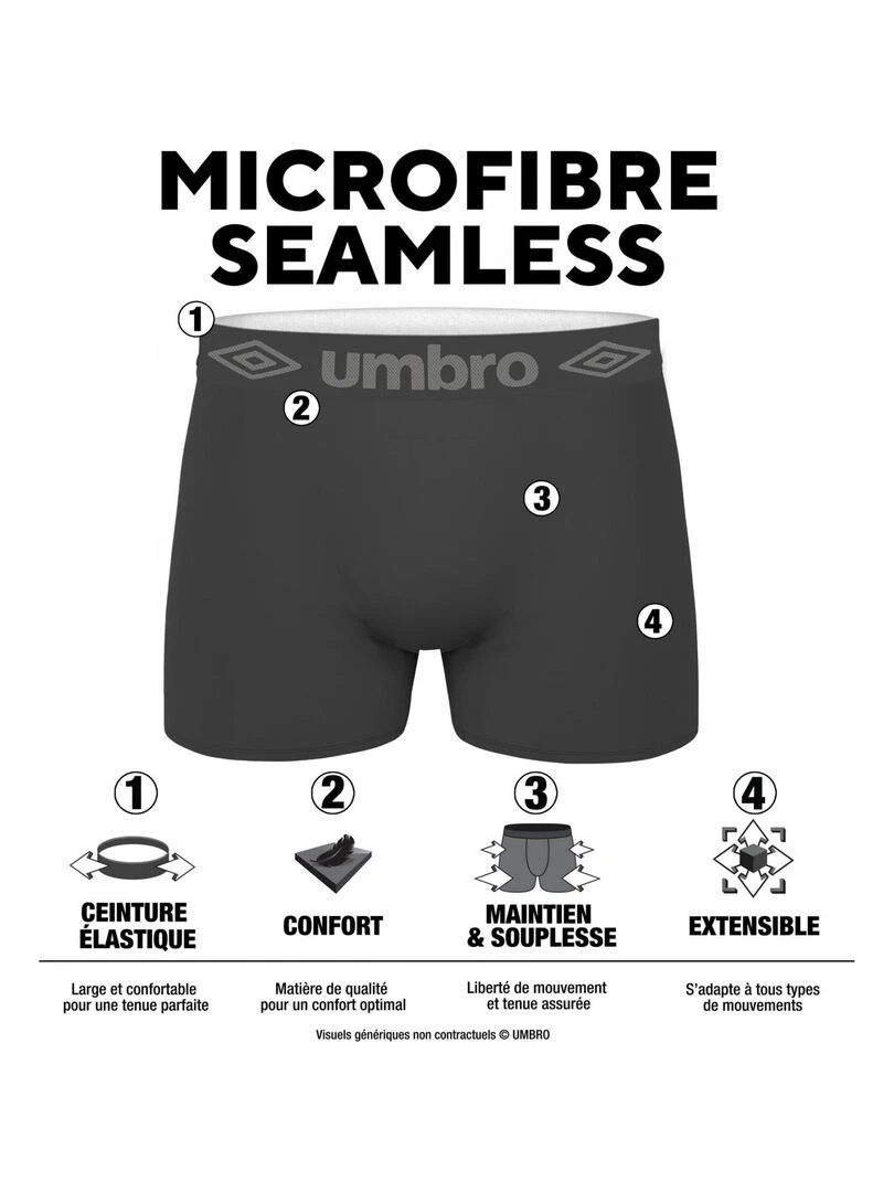Lot de 4 Boxers homme sans couture Umbro Noir