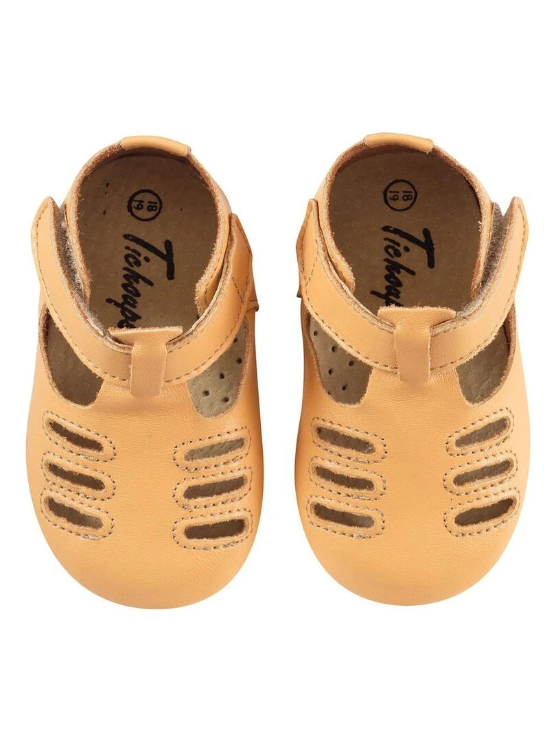 Chaussures bébé cuir souple Tibilly pêche blanche   Jaune