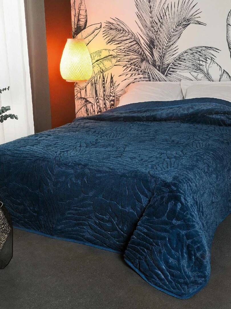 Jeté de lit aux surpiqures reliefées Bleu