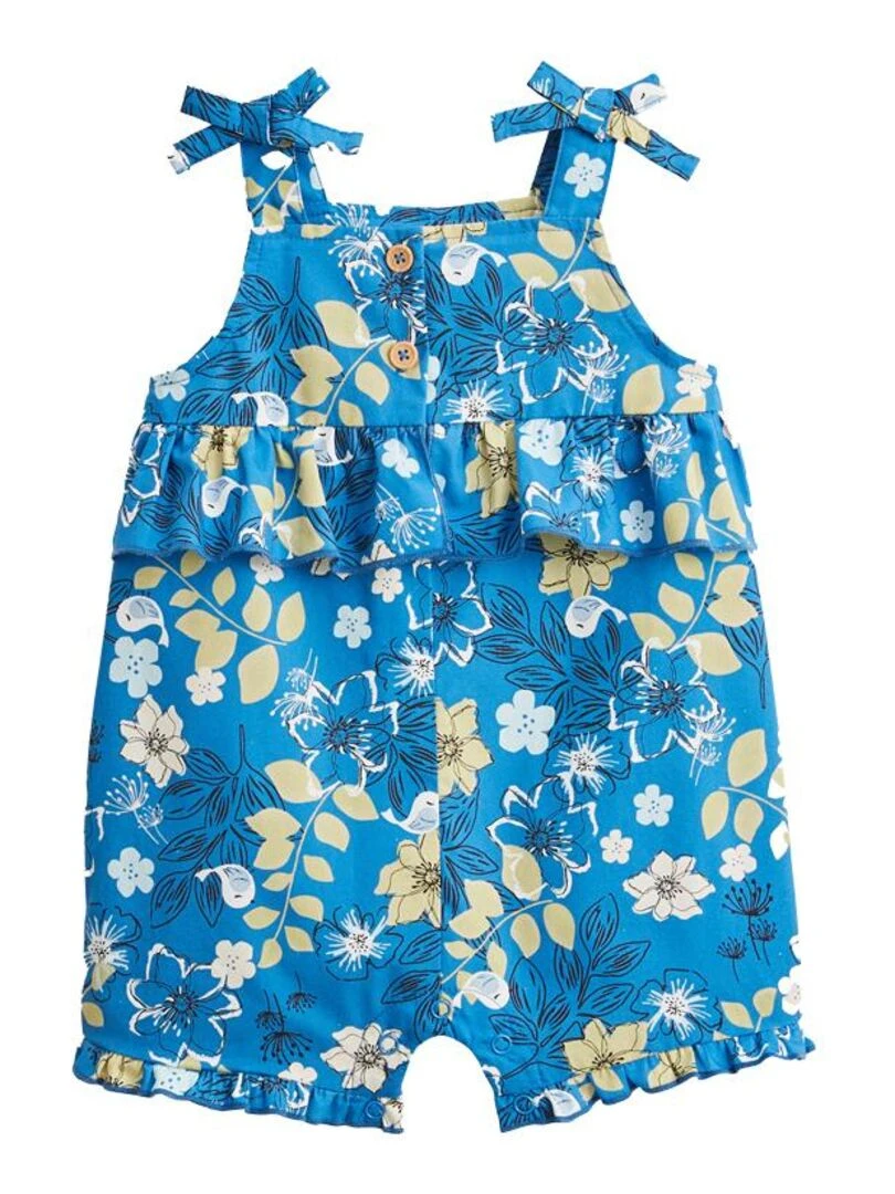 Barboteuse bébé + chapeau en popeline Flora Bleu