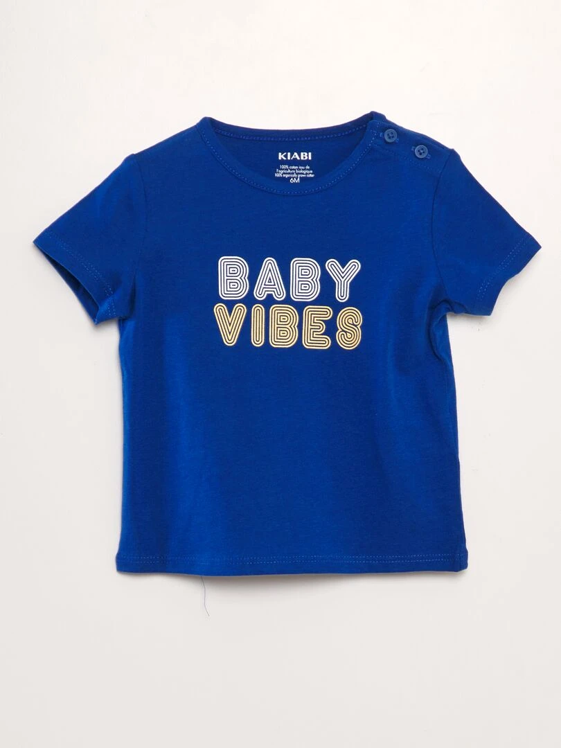 T shirt en coton à message Bleu