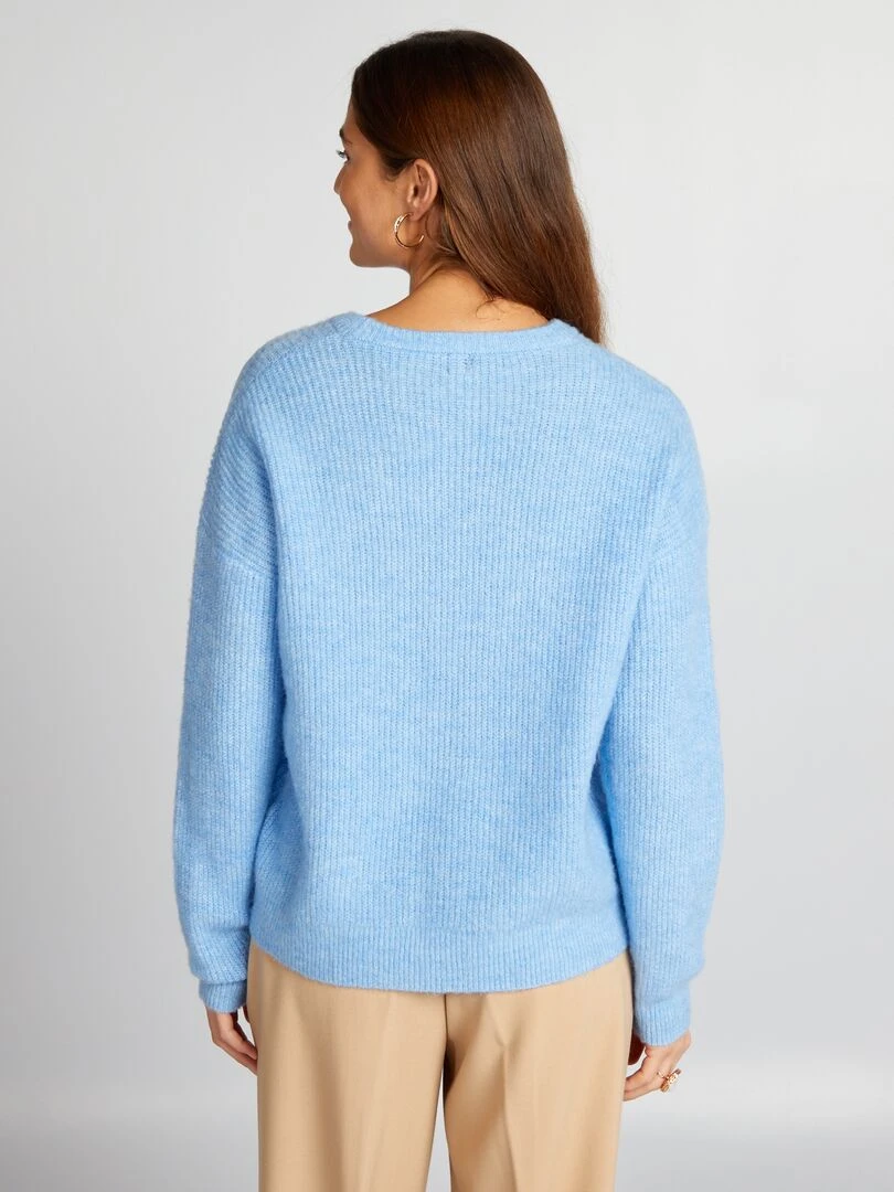 Pull en maille côtelée douce   Bleu