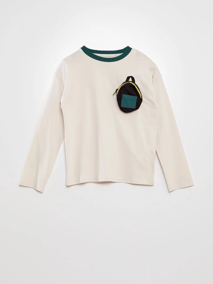 Tee shirt avec poche relief Beige