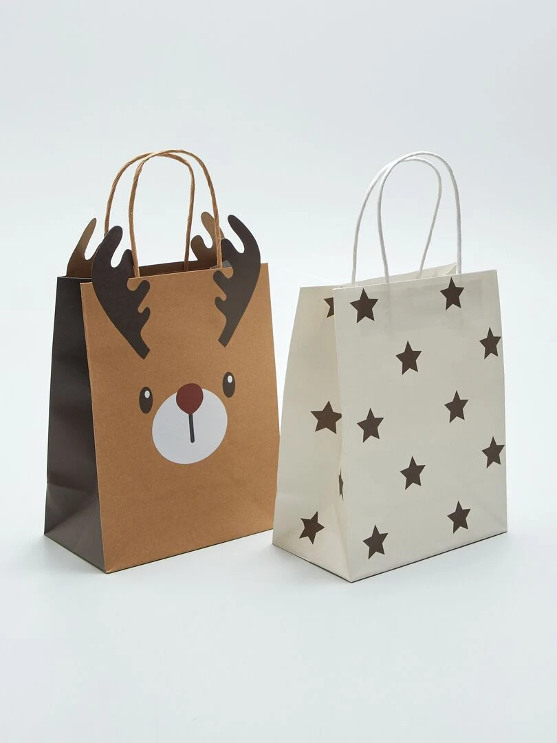 Lot de 2 sacs de Noël Marron 'renne'