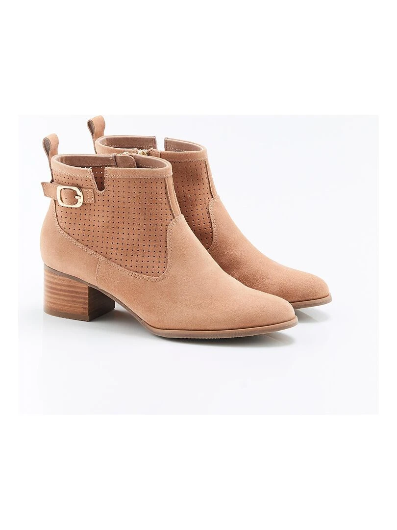 Bottines dessus croûte de cuir perforée Damart Camel