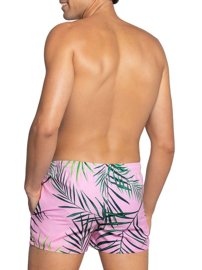 Short de bain court imprimé feuilles Tobago   Rose