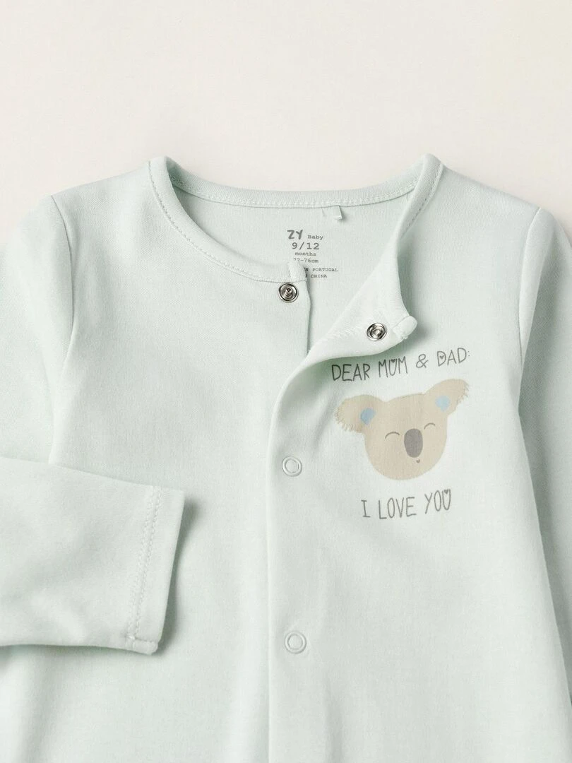 Grenouillère en coton avec pieds pour bébé garçon 'Cher Maman & Papa' manches longues   Bleu clair