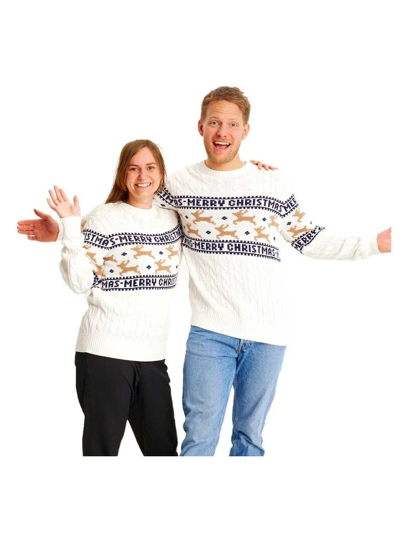 Pull de Noël "Soirée blanche" 100% coton BIO Blanc