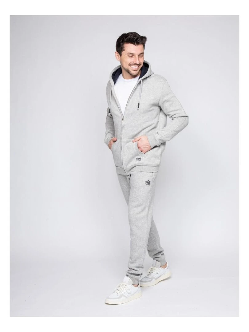 Sweat zippé capuche WAMIN   Gris clair