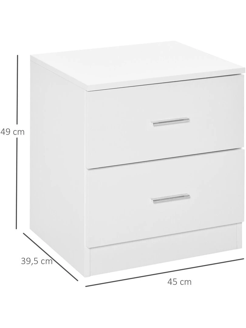 Chevet style contemporain 2 tiroirs poignées alu blanc   Blanc