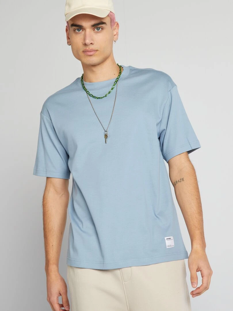 T shirt col rond en coton   Bleu