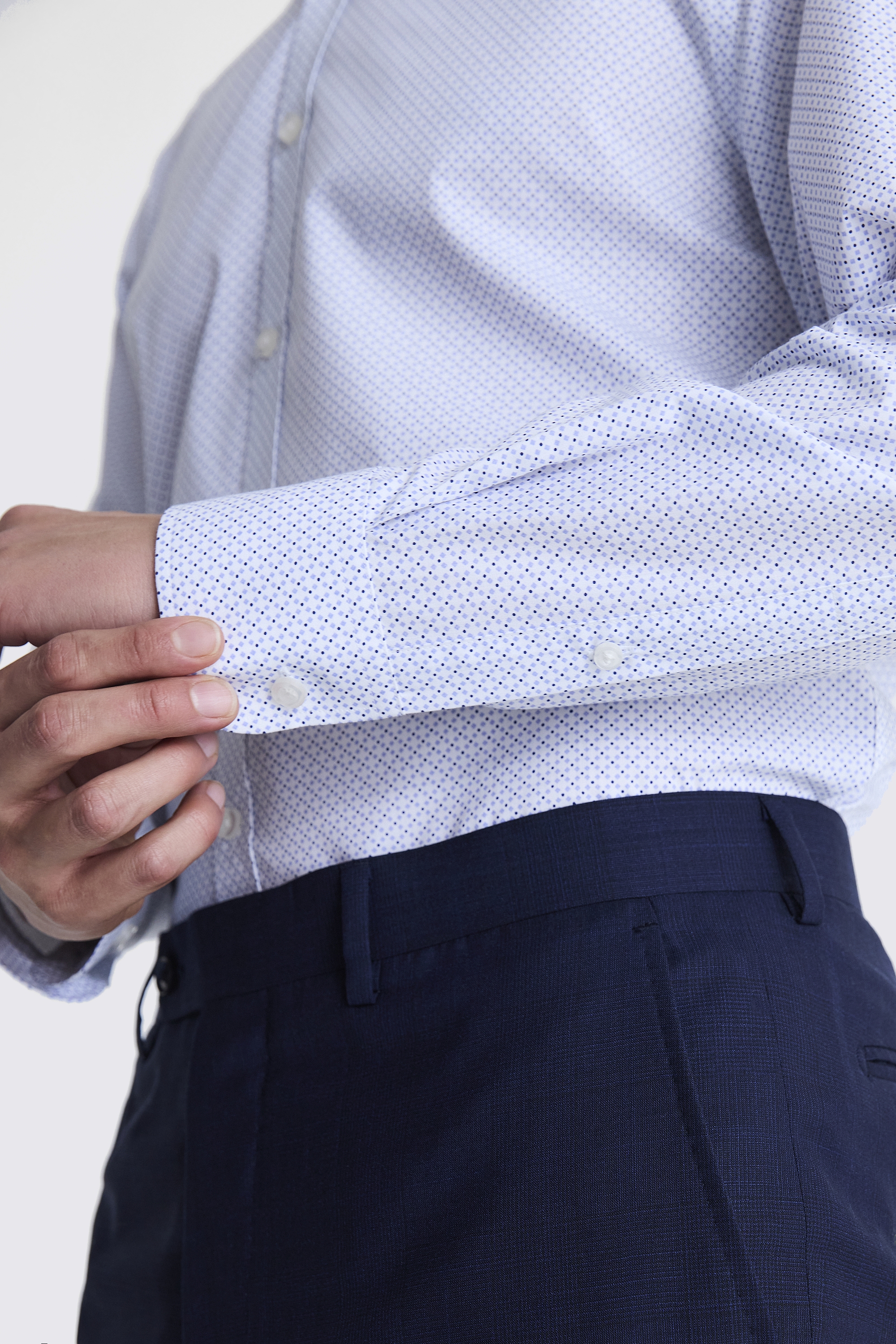 Regular Fit Single Cuff Printed Blue Shirt    Buy Online at Moss