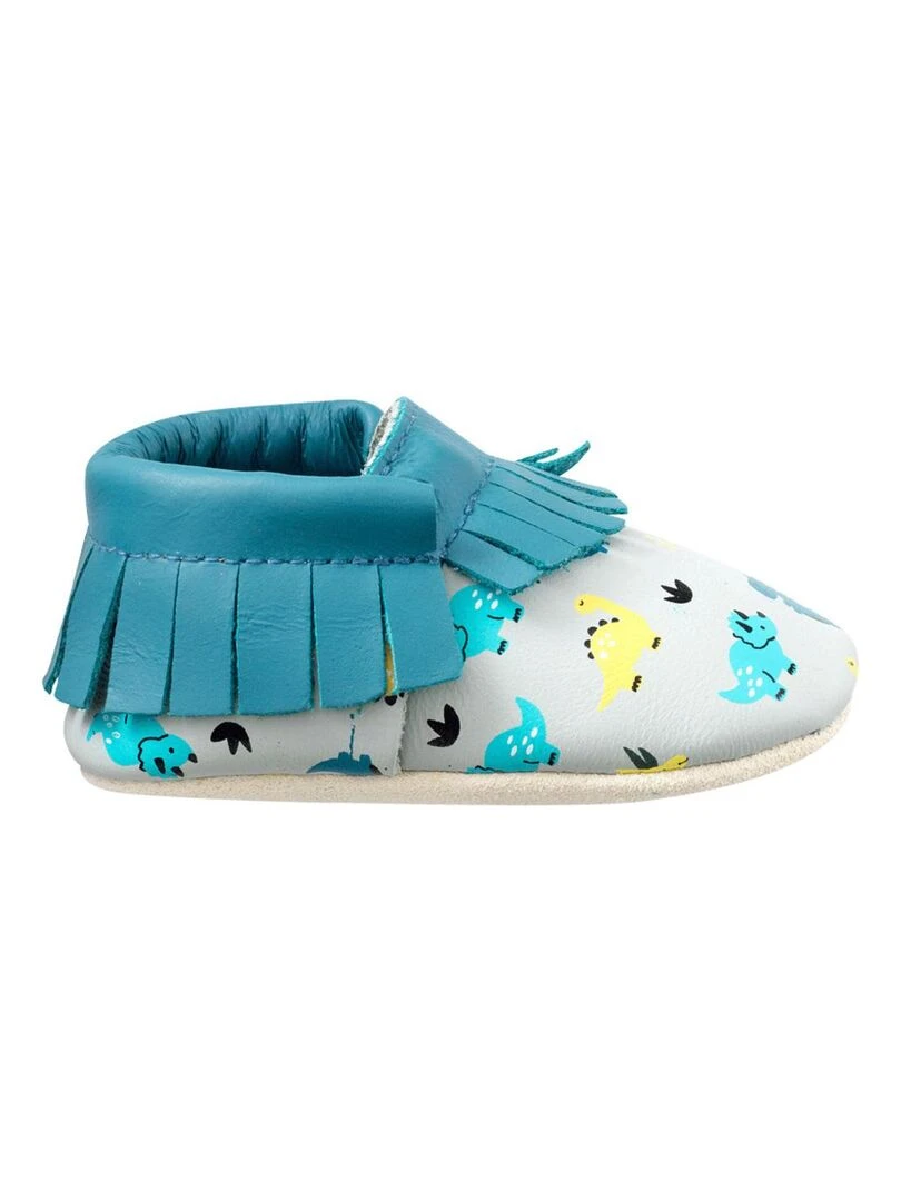 Chaussons cuir souple à franges Nestor les dinosaures   Bleu Bleu