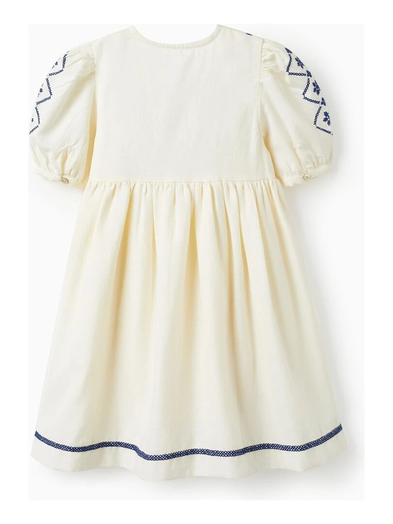 Robe en coton et lin pour fille manches courtes ATLANTIC COMPANY Beige clair
