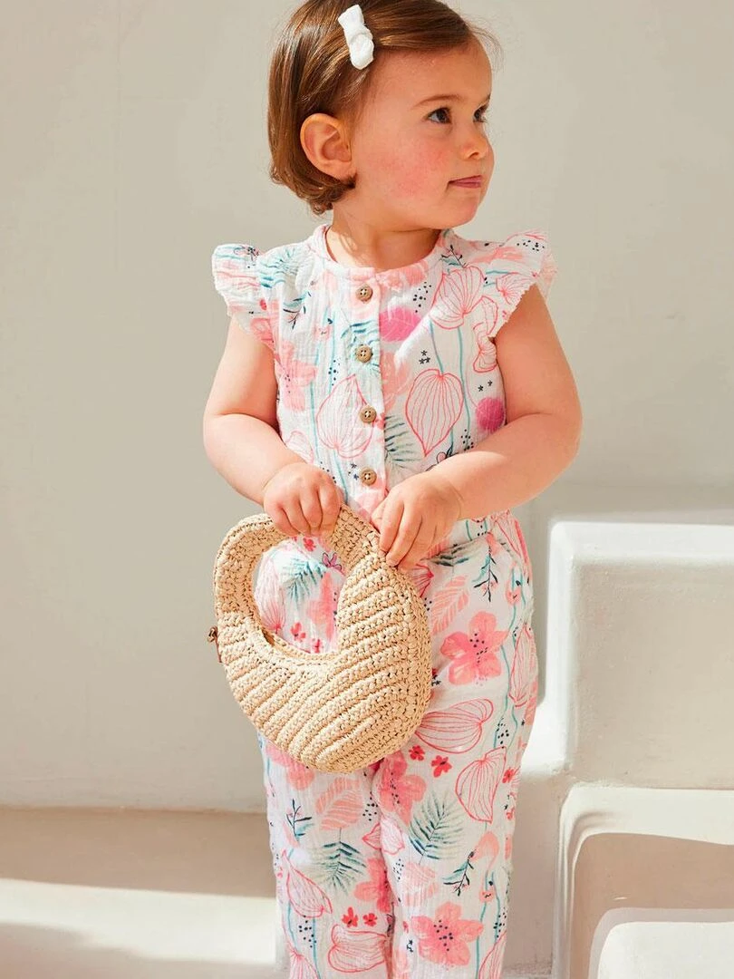 Combinaison bébé en gaze de coton Caraïbes   Rose