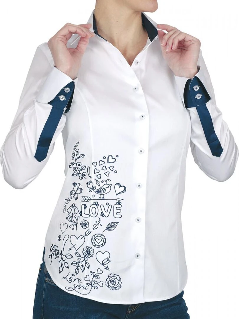 Chemise brodée LOVE Blanc