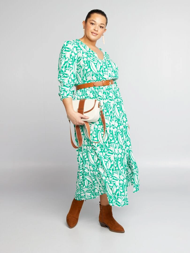 Robe longue imprimée en crêpe Vert