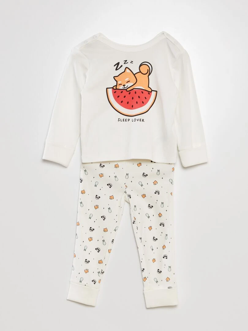 Ensemble de pyjama t shirt + pantalon 2 pièces Blanc