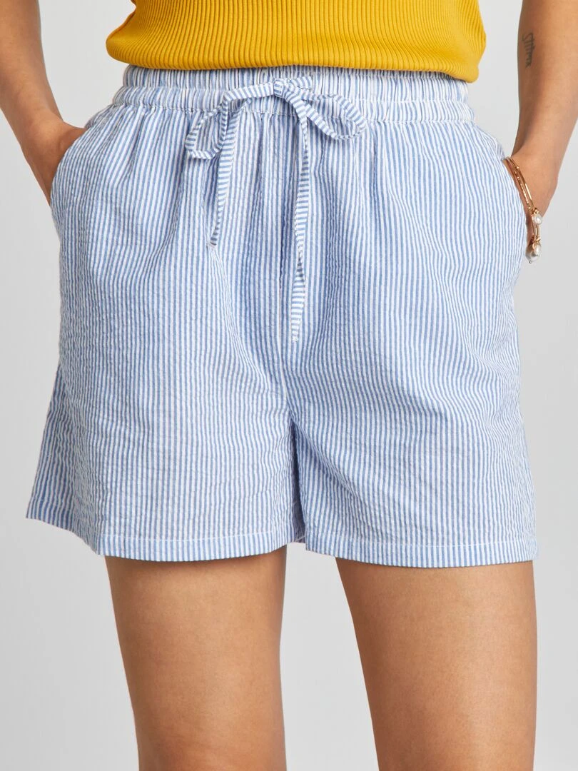 Short rayé en coton Bleu