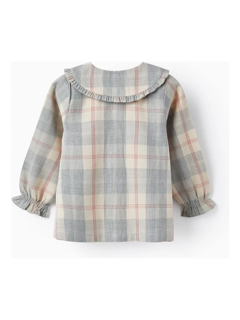 Chemisier à carreaux en coton pour bébé fille 'B&S' manches longues NOËL Gris