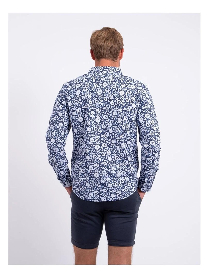 Chemise manches longues pur coton motifs DELVILLE Bleu marine