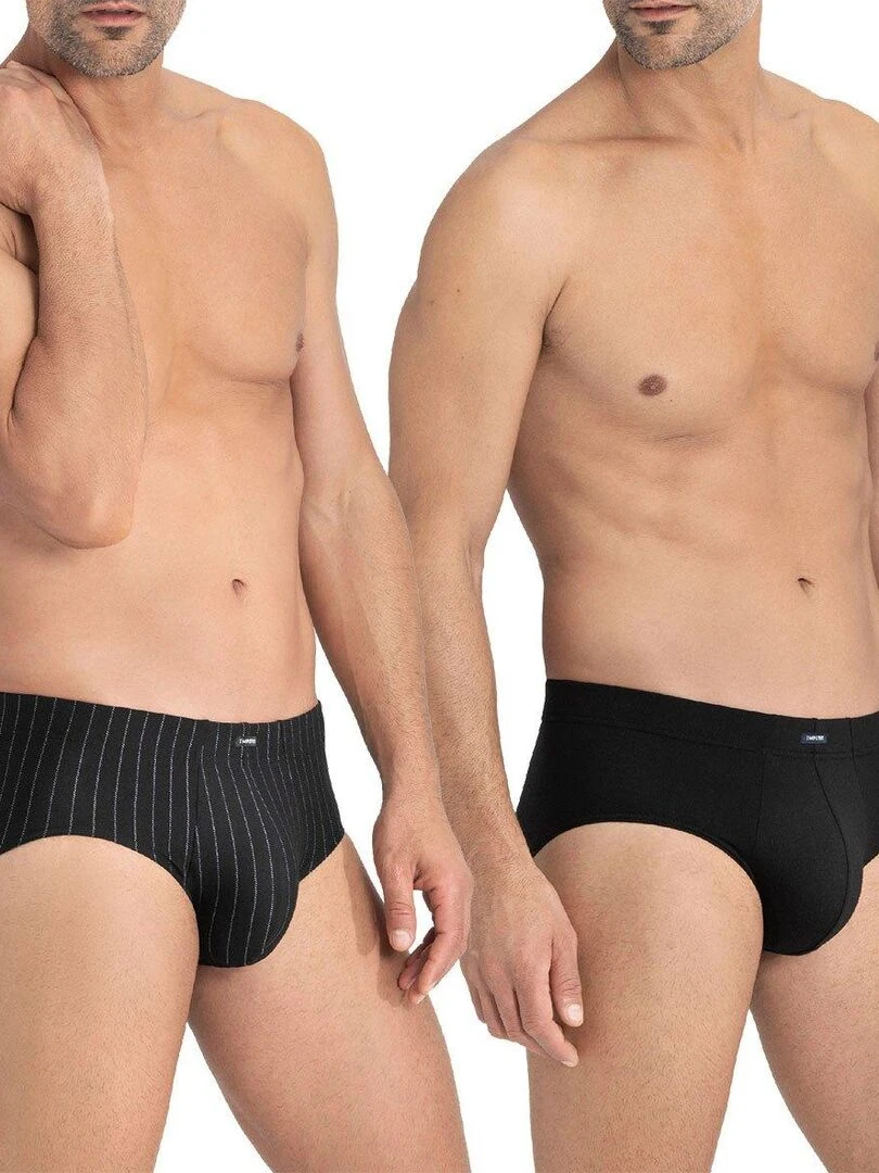 Pack de 2 slips en coton et modal à rayures et uni Katsuo Noir