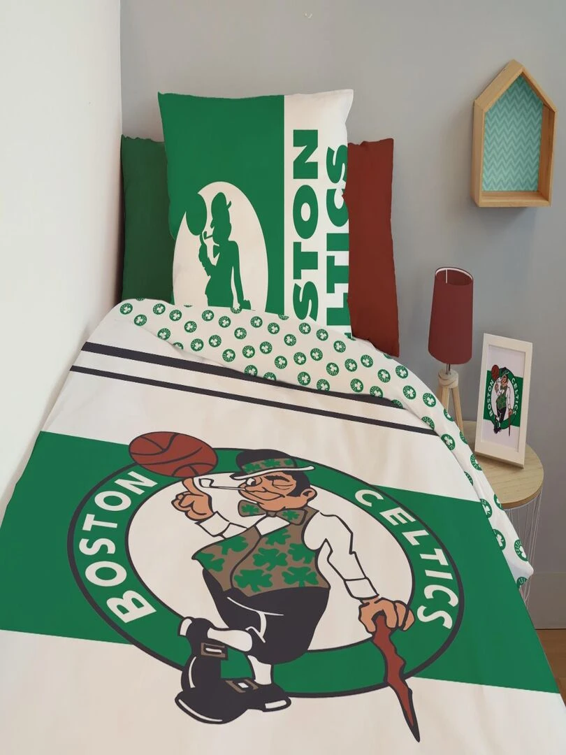 Housse de couette NBA Boston Celtics 140x200 cm et taie d'oreiller   100% Coton   Vert